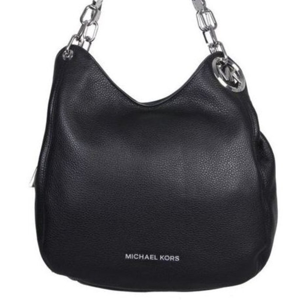 Michael Kors  Lillie Large Chain Shoulder Tote Black with Silver Hardware